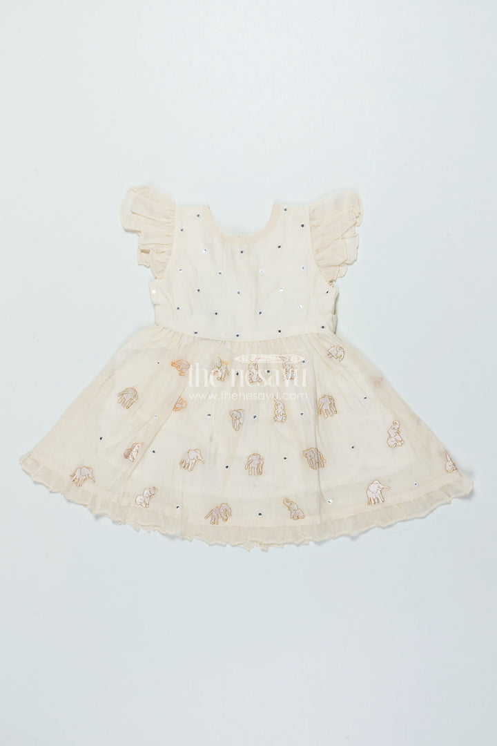 The Nesavu Girls Chanderi Frock Festive Chanderi Frock for Baby Girls for Cultural Events and Rituals Nesavu 16 (1Y) / Cream GFC1998A-16 Nesavu festive chanderi embroidered frock baby girls cultural events traditional rituals