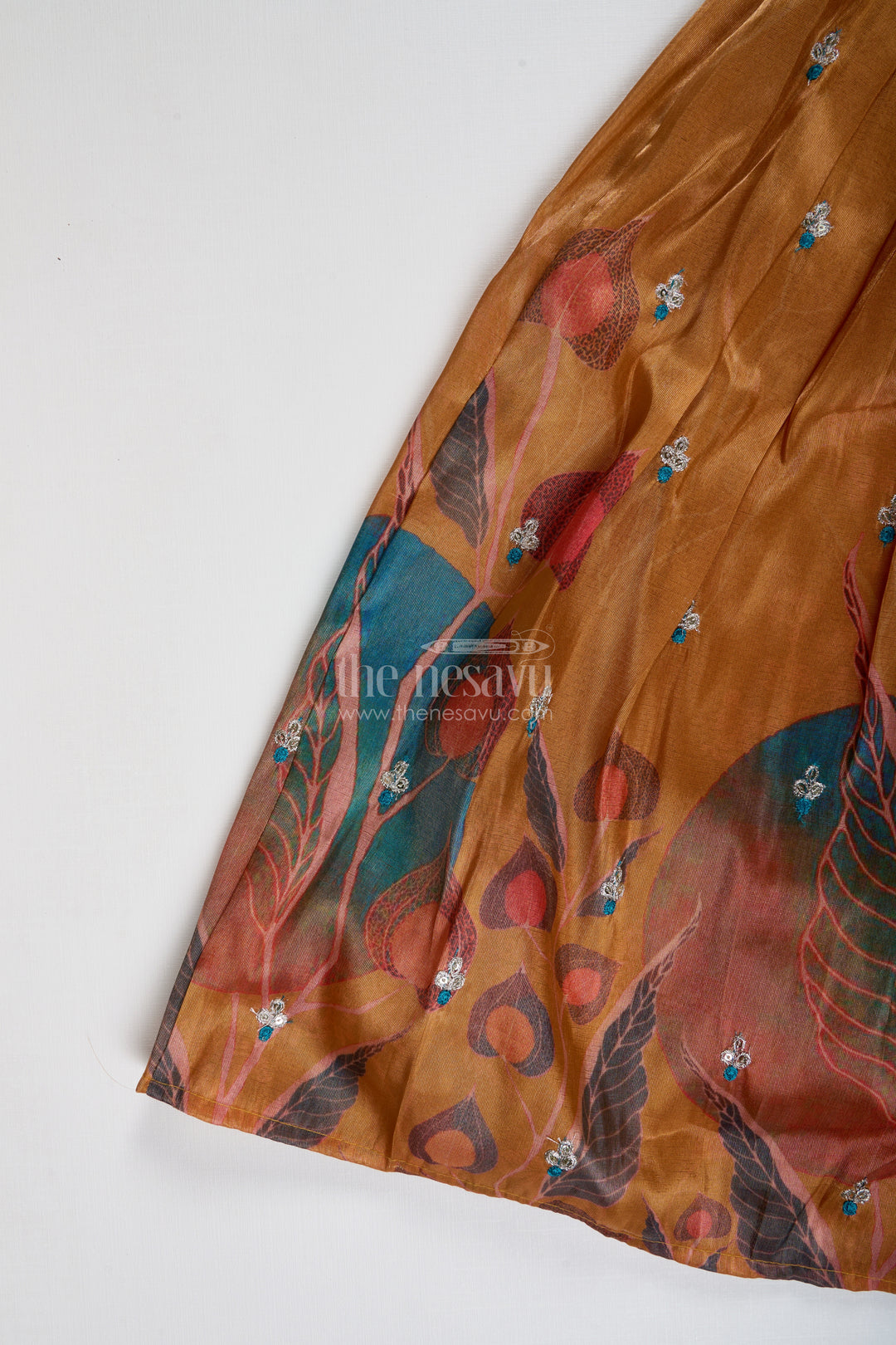 The Nesavu Girls Lehenga Choli Festive Lehenga for Girls Embellished Partywear Skirt Nesavu Nesavu Yellow Modal Silk Girls Lehenga Floral Embellishments Graduation Special Occasions