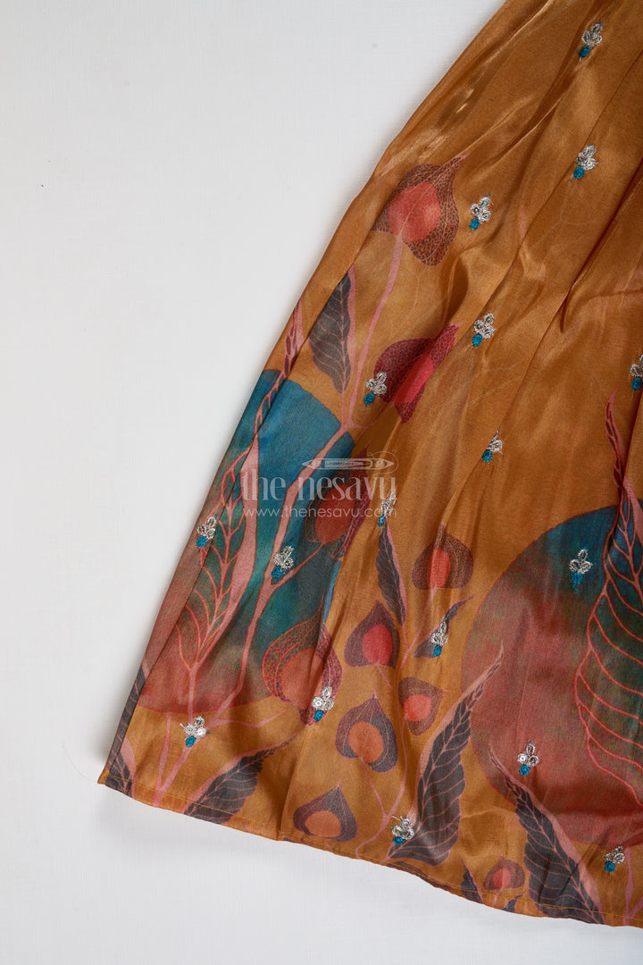 The Nesavu Girls Lehenga Choli Festive Lehenga for Girls Embellished Partywear Skirt Nesavu Nesavu Yellow Modal Silk Girls Lehenga Floral Embellishments Graduation Special Occasions