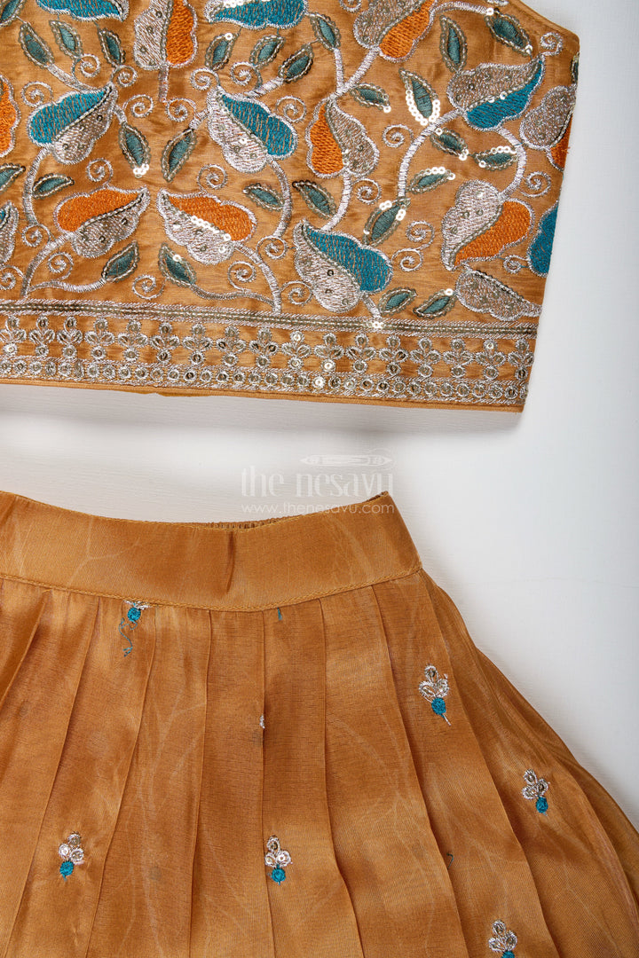 The Nesavu Girls Lehenga Choli Festive Lehenga for Girls Embellished Partywear Skirt Nesavu Nesavu Yellow Modal Silk Girls Lehenga Floral Embellishments Graduation Special Occasions