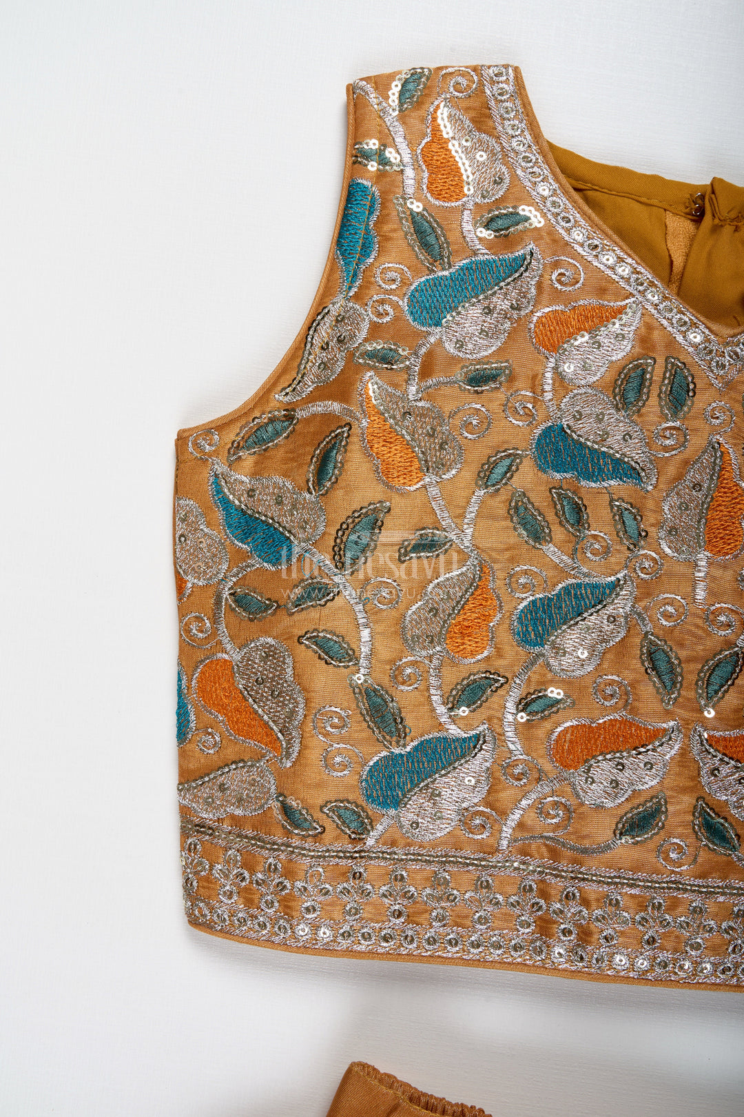 The Nesavu Girls Lehenga Choli Festive Lehenga for Girls Embellished Partywear Skirt Nesavu Nesavu Yellow Modal Silk Girls Lehenga Floral Embellishments Graduation Special Occasions