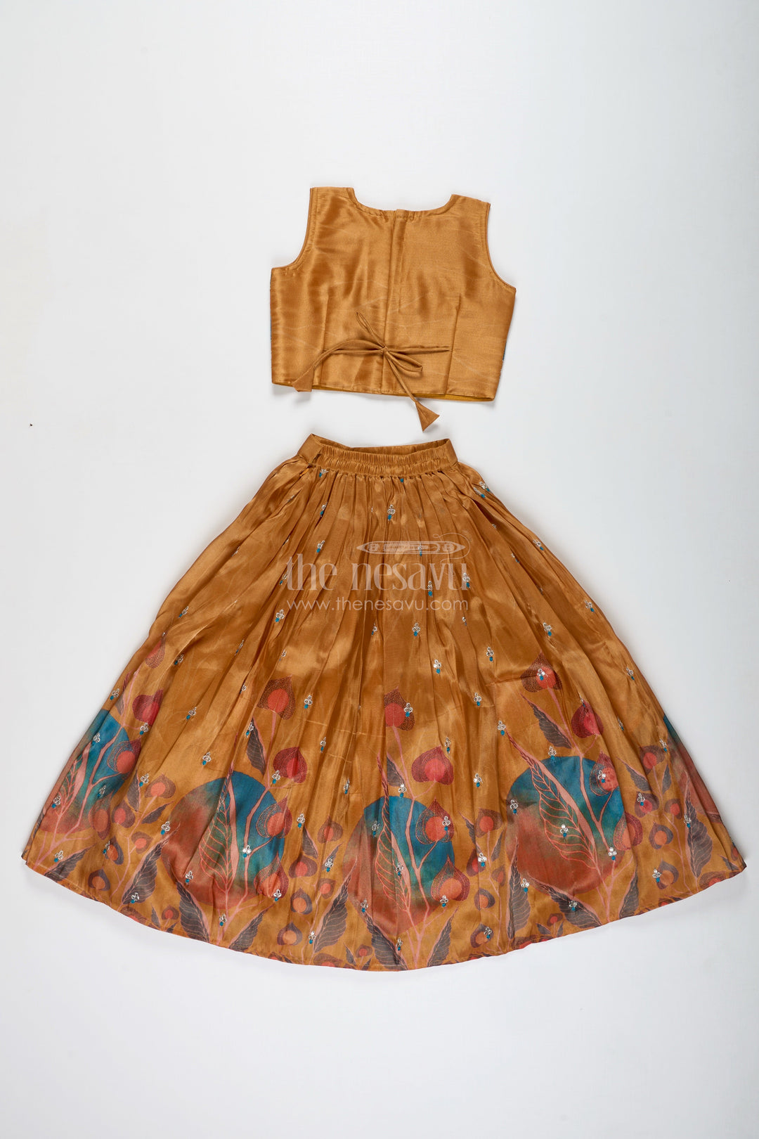 The Nesavu Girls Lehenga Choli Festive Lehenga for Girls Embellished Partywear Skirt Nesavu Nesavu Yellow Modal Silk Girls Lehenga Floral Embellishments Graduation Special Occasions