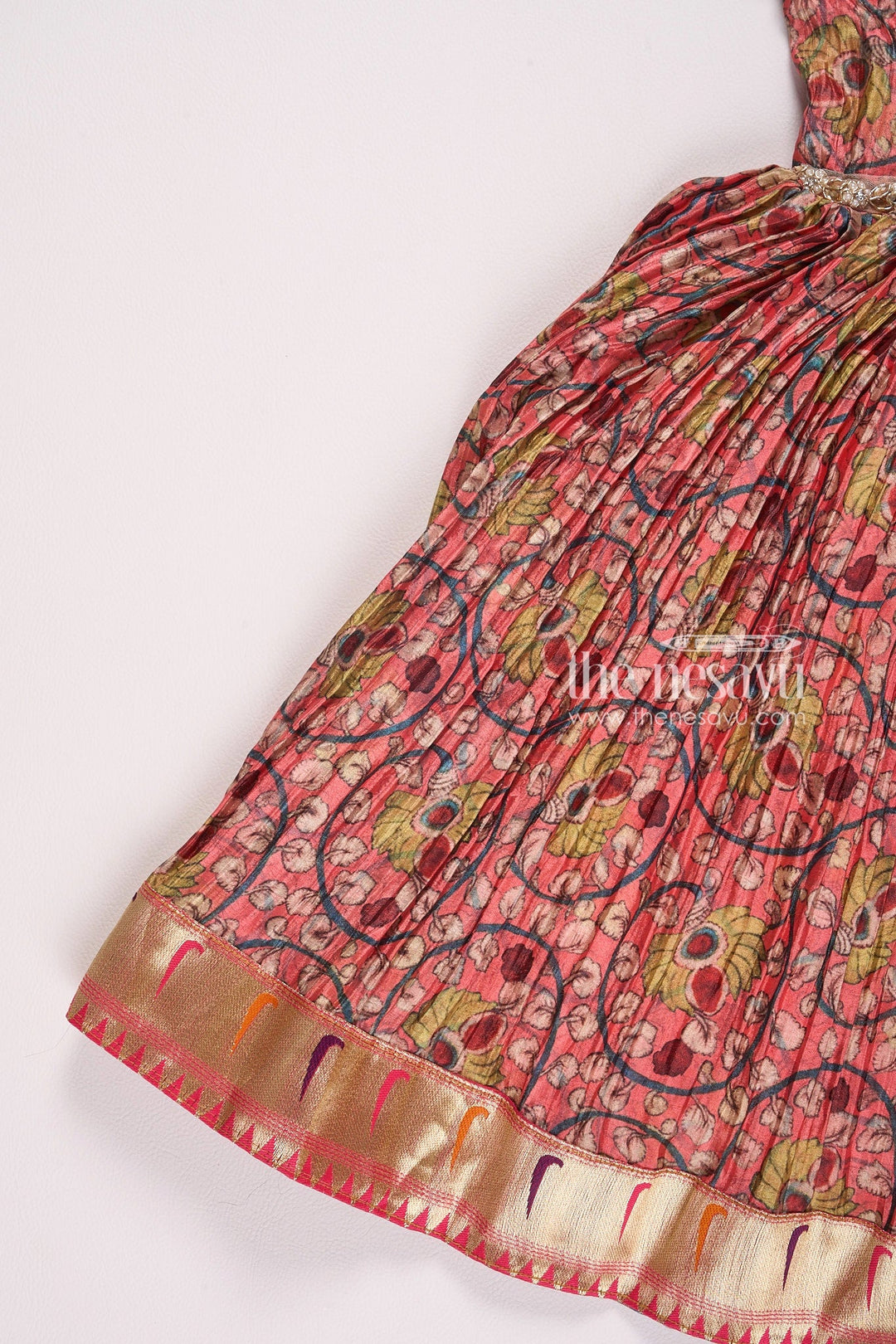 The Nesavu Girls Silk Gown Festive Orange Kalamkari Chinon Party Gown for Girls Nesavu Festive Orange Kalamkari Chinon Party Gown for Girls - Elegant & Comfortable