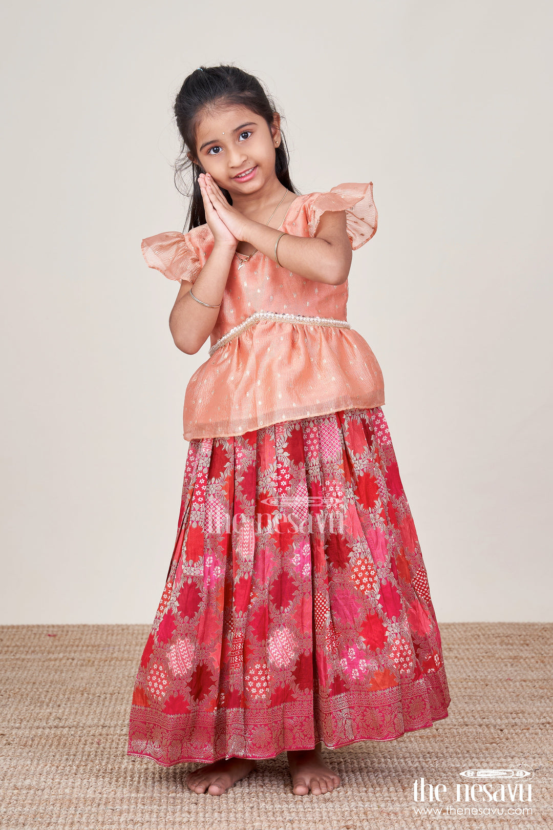 The Nesavu Pattu Pavadai Festive Pattu Pavadai for Baby Girls for Weddings and Naming Ceremonies Nesavu Nesavu festive pattu pavadai baby girls semi banaras skirt flutter sleeve blouse