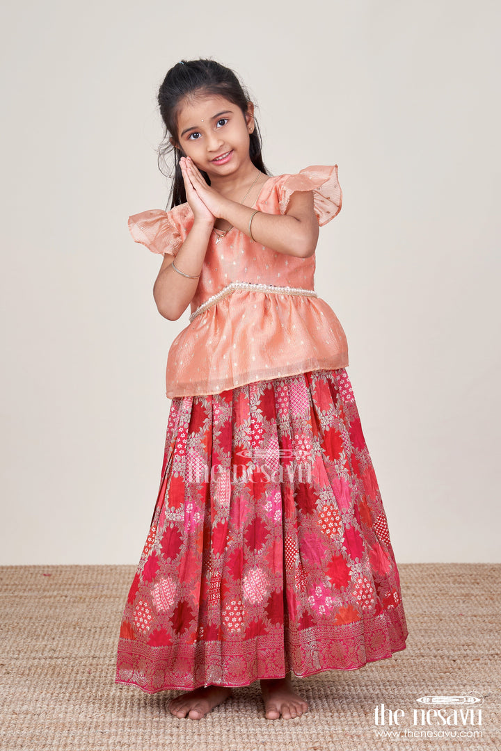 The Nesavu Pattu Pavadai Festive Pattu Pavadai for Baby Girls for Weddings and Naming Ceremonies Nesavu Nesavu festive pattu pavadai baby girls semi banaras skirt flutter sleeve blouse