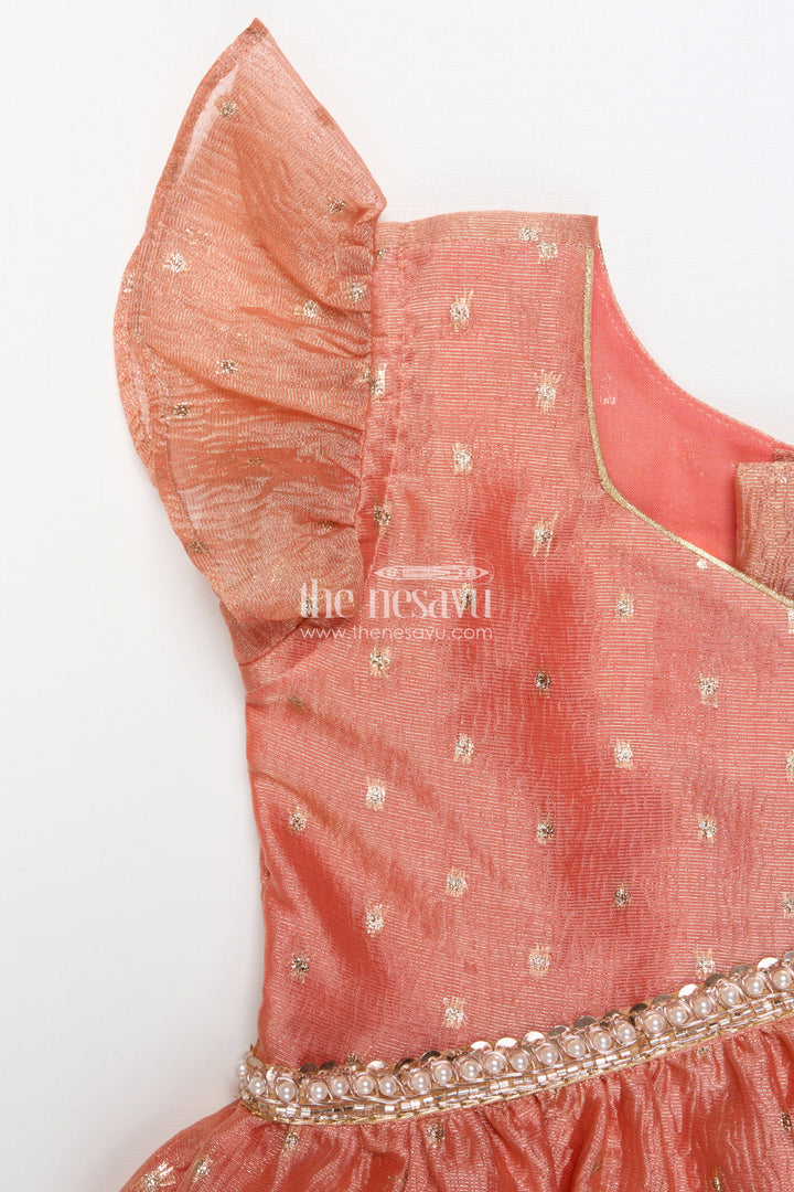 The Nesavu Pattu Pavadai Festive Pattu Pavadai for Baby Girls for Weddings and Naming Ceremonies Nesavu Nesavu festive pattu pavadai baby girls semi banaras skirt flutter sleeve blouse