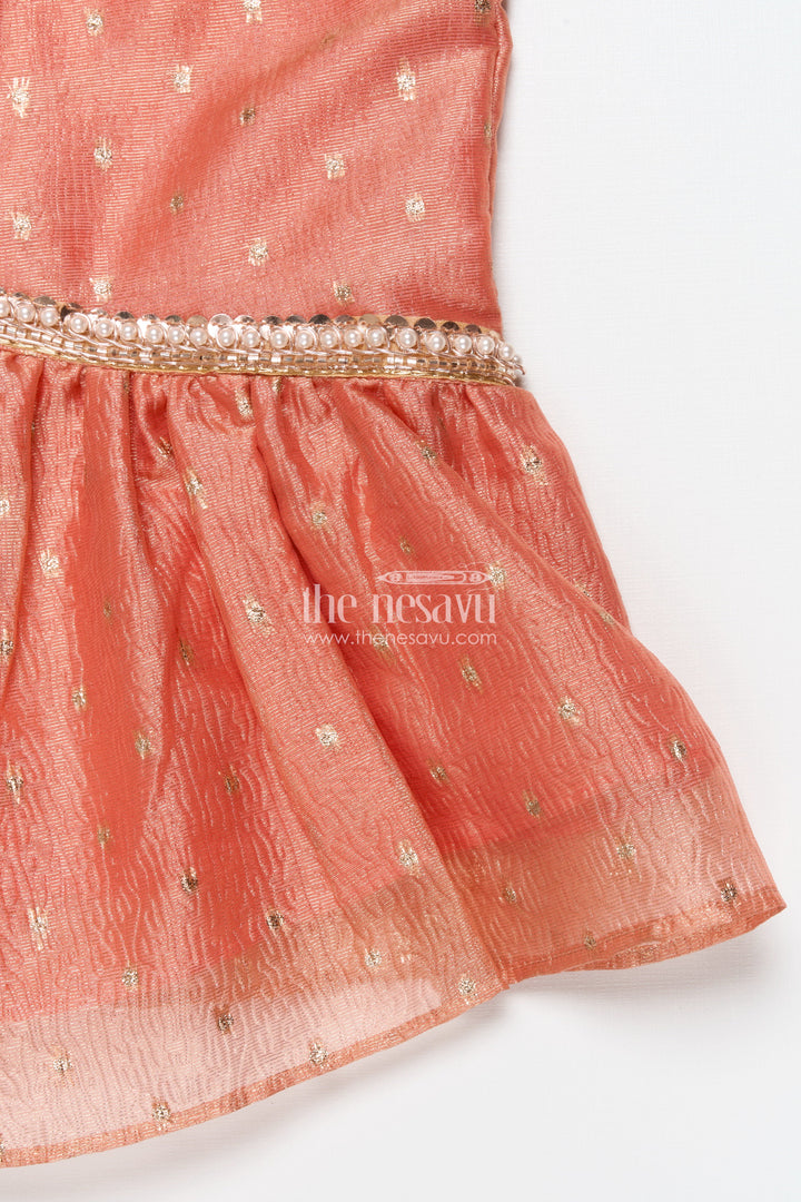 The Nesavu Pattu Pavadai Festive Pattu Pavadai for Baby Girls for Weddings and Naming Ceremonies Nesavu Nesavu festive pattu pavadai baby girls semi banaras skirt flutter sleeve blouse