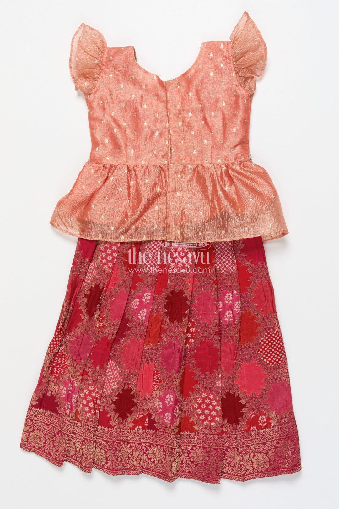 The Nesavu Pattu Pavadai Festive Pattu Pavadai for Baby Girls for Weddings and Naming Ceremonies Nesavu Nesavu festive pattu pavadai baby girls semi banaras skirt flutter sleeve blouse