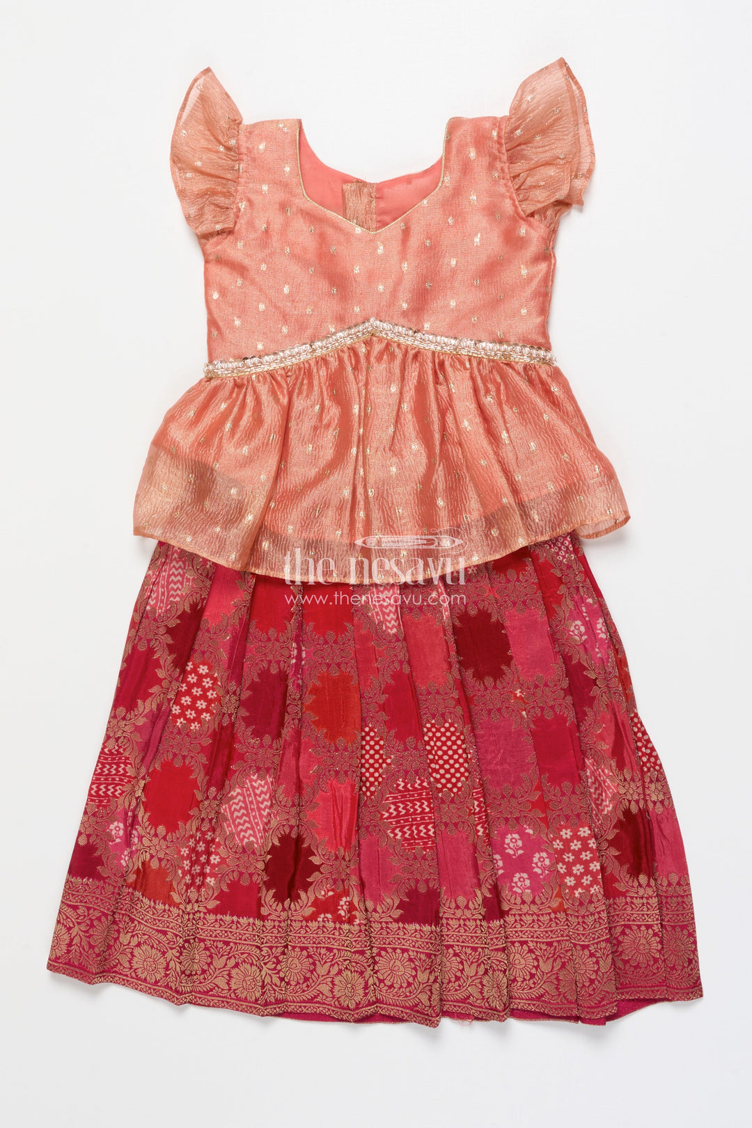 The Nesavu Pattu Pavadai Festive Pattu Pavadai for Baby Girls for Weddings and Naming Ceremonies Nesavu Nesavu festive pattu pavadai baby girls semi banaras skirt flutter sleeve blouse