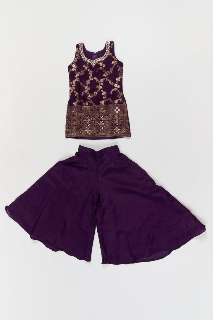 The Nesavu Girls Sharara / Plazo Set Festive Plazo Set for Girls with Embroidered Sleeveless Yoke and Dupatta Nesavu 18 (2Y) / Purple / Georgette GPS958C-18 Nesavu festive plazo set for girls with embroidered yoke and tassel dupatta – perfect for weddings and celebrations