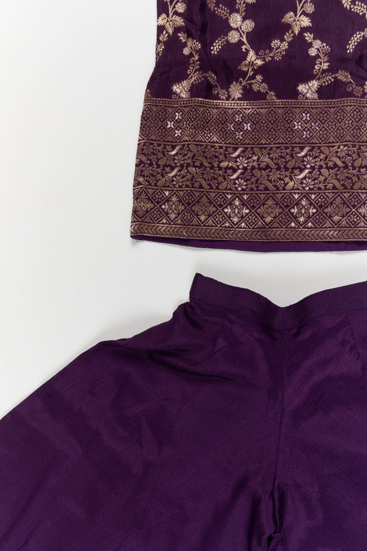 The Nesavu Girls Sharara / Plazo Set Festive Plazo Set for Girls with Embroidered Sleeveless Yoke and Dupatta Nesavu Nesavu festive plazo set for girls with embroidered yoke and tassel dupatta – perfect for weddings and celebrations