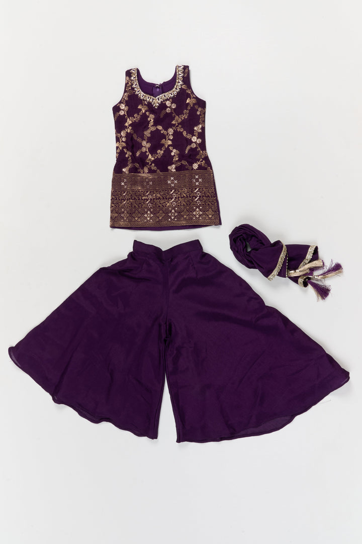 The Nesavu Girls Sharara / Plazo Set Festive Plazo Set for Girls with Embroidered Sleeveless Yoke and Dupatta Nesavu Nesavu festive plazo set for girls with embroidered yoke and tassel dupatta – perfect for weddings and celebrations