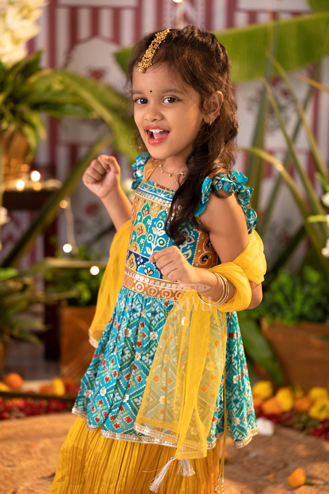 The Nesavu Girls Sharara / Plazo Set Festive Wear for Girlsdesigner Embroidered Peplum Blouse with Chinon Sharara Pants Nesavu Festive Wear for Girls - Embroidered Peplum Blouse & Chinon Sharara Pants Set