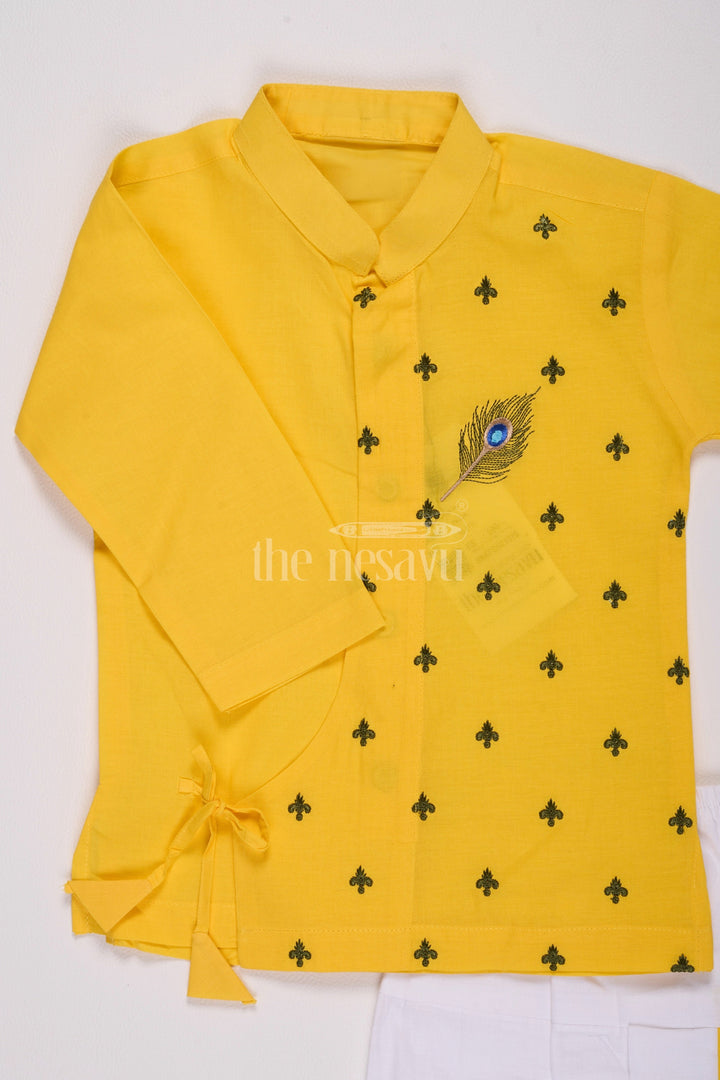 The Nesavu Boys Dothi Set Festive Yellow Krishna Jayanthi Baby Kurtha with Dothi Pant Set Nesavu Festive Yellow Krishna Jayanthi Baby Kurtha with Dothi Pant Set - Janmashtami Special