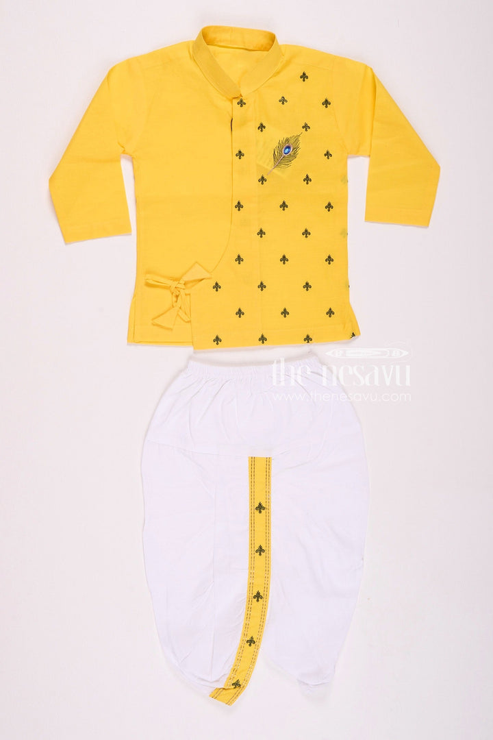 The Nesavu Boys Dothi Set Festive Yellow Krishna Jayanthi Baby Kurtha with Dothi Pant Set Nesavu Festive Yellow Krishna Jayanthi Baby Kurtha with Dothi Pant Set - Janmashtami Special | The Nesavu