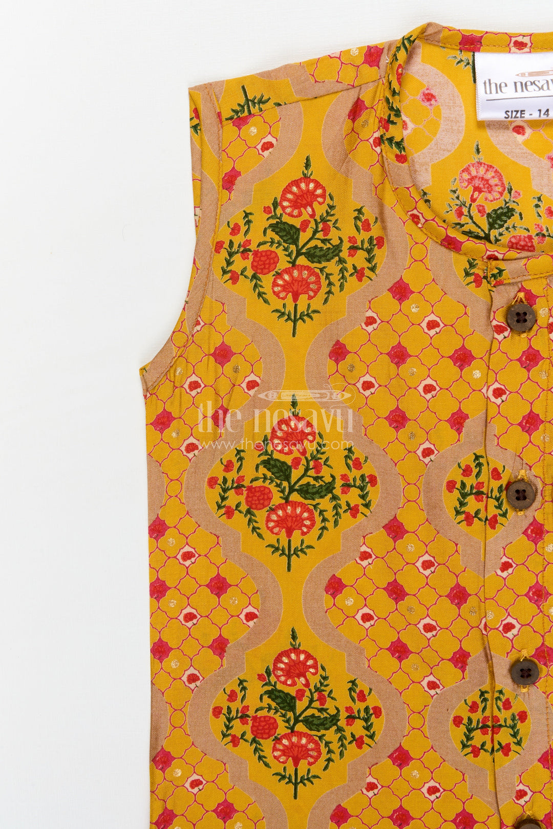 The Nesavu Baby Jablas Floral Block Print Baby Jabla for Everyday Comfort and Ethnic Charm Nesavu 10 (NB) / Yellow / Viscose Silk IF044A-10 Nesavu floral block print baby jabla in modal silk – great for ethnic charm and everyday comfort