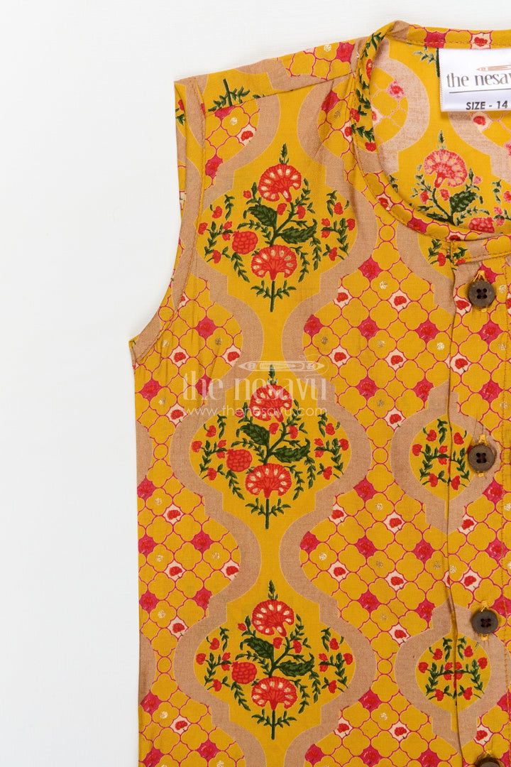 The Nesavu Baby Jablas Floral Block Print Baby Jabla for Everyday Comfort and Ethnic Charm Nesavu 10 (NB) / Yellow / Viscose Silk IF044A-10 Nesavu floral block print baby jabla in modal silk – great for ethnic charm and everyday comfort