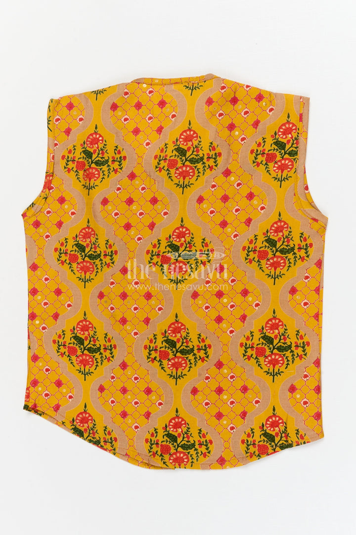 The Nesavu Baby Jablas Floral Block Print Baby Jabla for Everyday Comfort and Ethnic Charm Nesavu 10 (NB) / Yellow / Viscose Silk IF044A-10 Nesavu floral block print baby jabla in modal silk – great for ethnic charm and everyday comfort