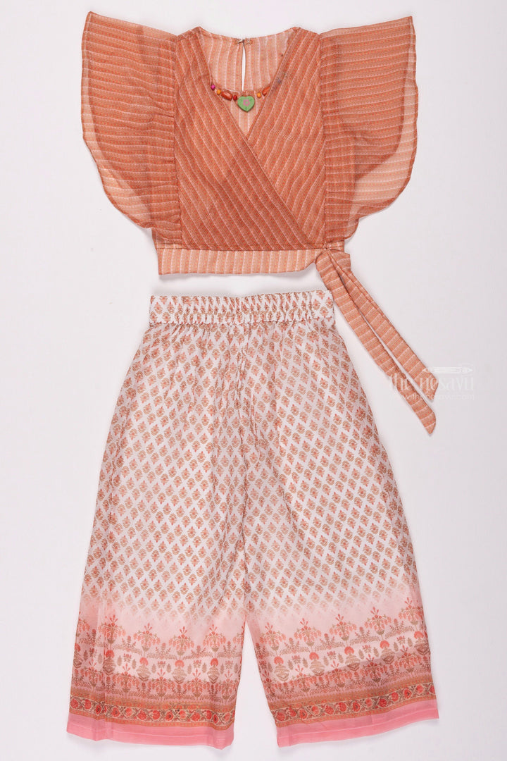 The Nesavu Girls Sharara / Plazo Set Floral Brocade Printed Palazzo & Striped Orange Top: Trendsetting Fashion for Girls Nesavu 22 (4Y) / Orange / Georgette GPS184B-22 Chic Crop Top and Palazzo Pant Set for Girls | Trendy Kids Wear | The Nesavu