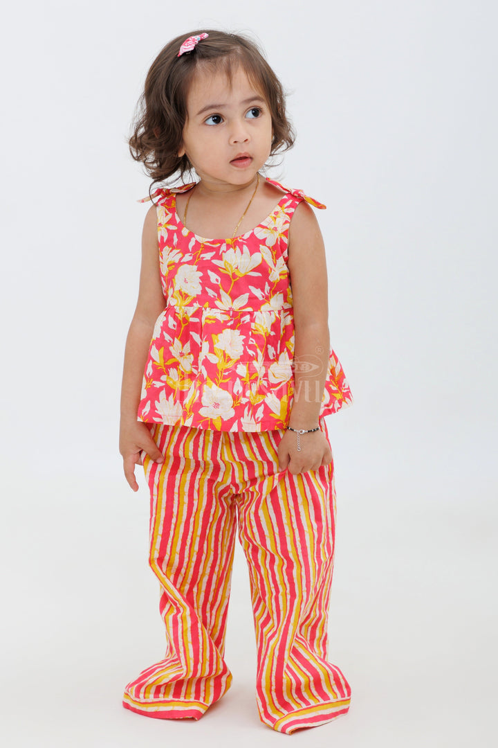 The Nesavu Girls Sharara / Plazo Set Floral Co-Ord Set for Girls Nesavu 10 (NB) / Red GPS370A-10 Floral Co-Ord Set for Girls - Summer Casual Wear