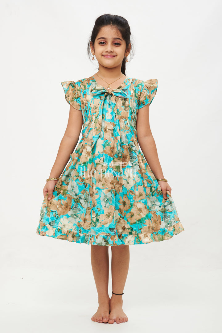 The Nesavu Girls Cotton Frock Floral Cotton Designer Frock with Flutter Sleeves for Girls Nesavu 16 (1Y) / multicolor GFC1341C-16