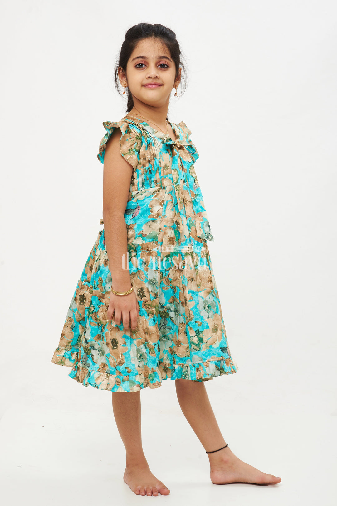 The Nesavu Girls Cotton Frock Floral Cotton Designer Frock with Flutter Sleeves for Girls Nesavu