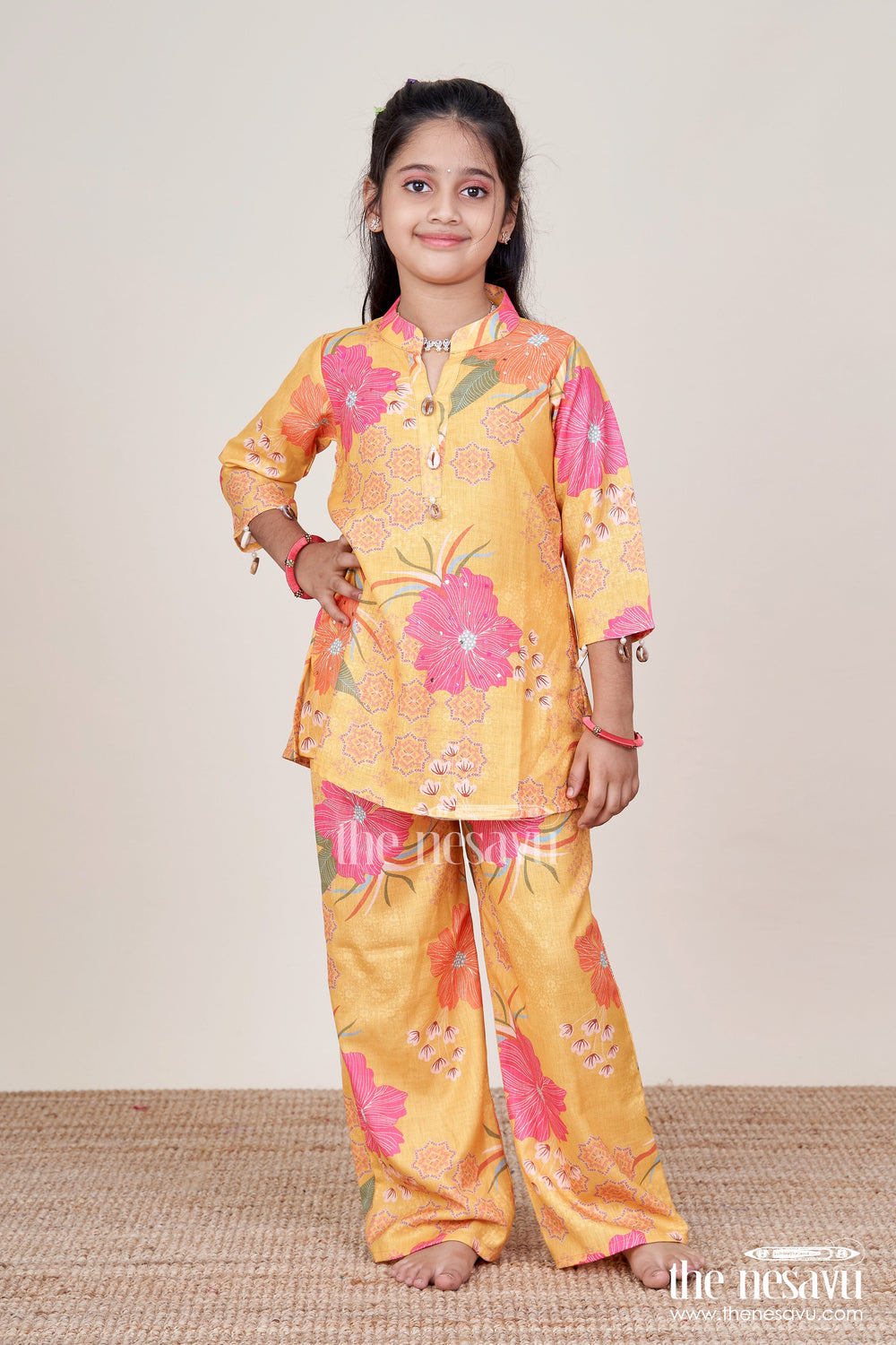 The Nesavu Girls Co-Ord Sets Floral Cotton Sharara Set with Cheerful Digital Print Nesavu Nesavu cotton floral printed sharara set  girls casual ethnic wear