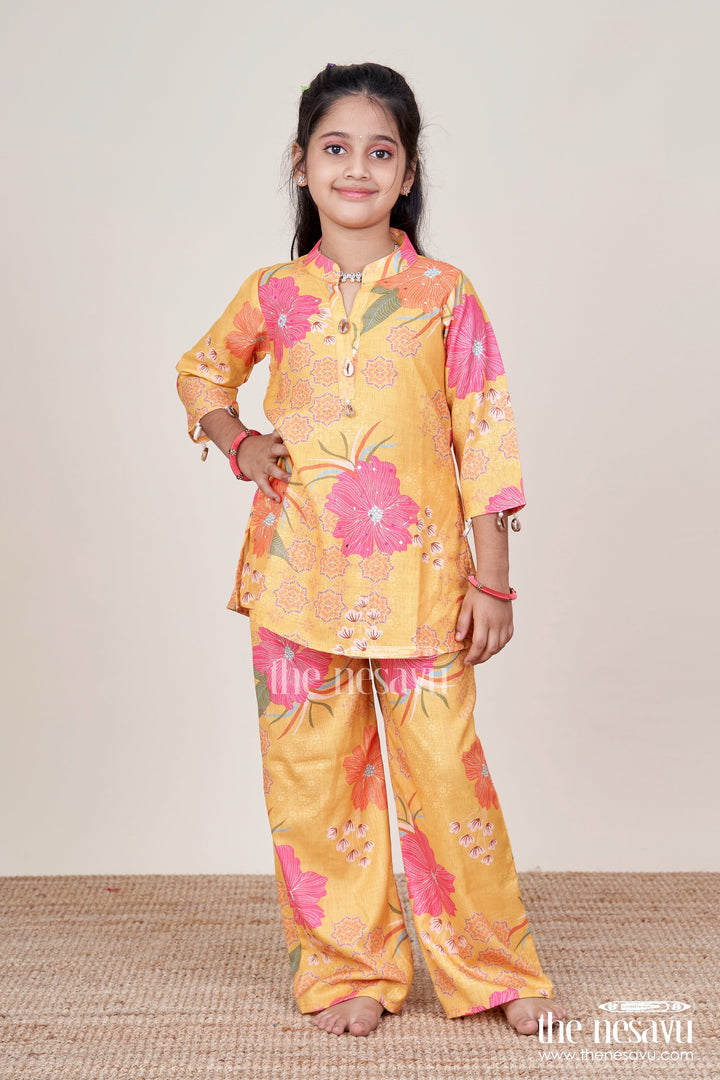 The Nesavu Girls Co-Ord Sets Floral Cotton Sharara Set with Cheerful Digital Print Nesavu Nesavu cotton floral printed sharara set  girls casual ethnic wear