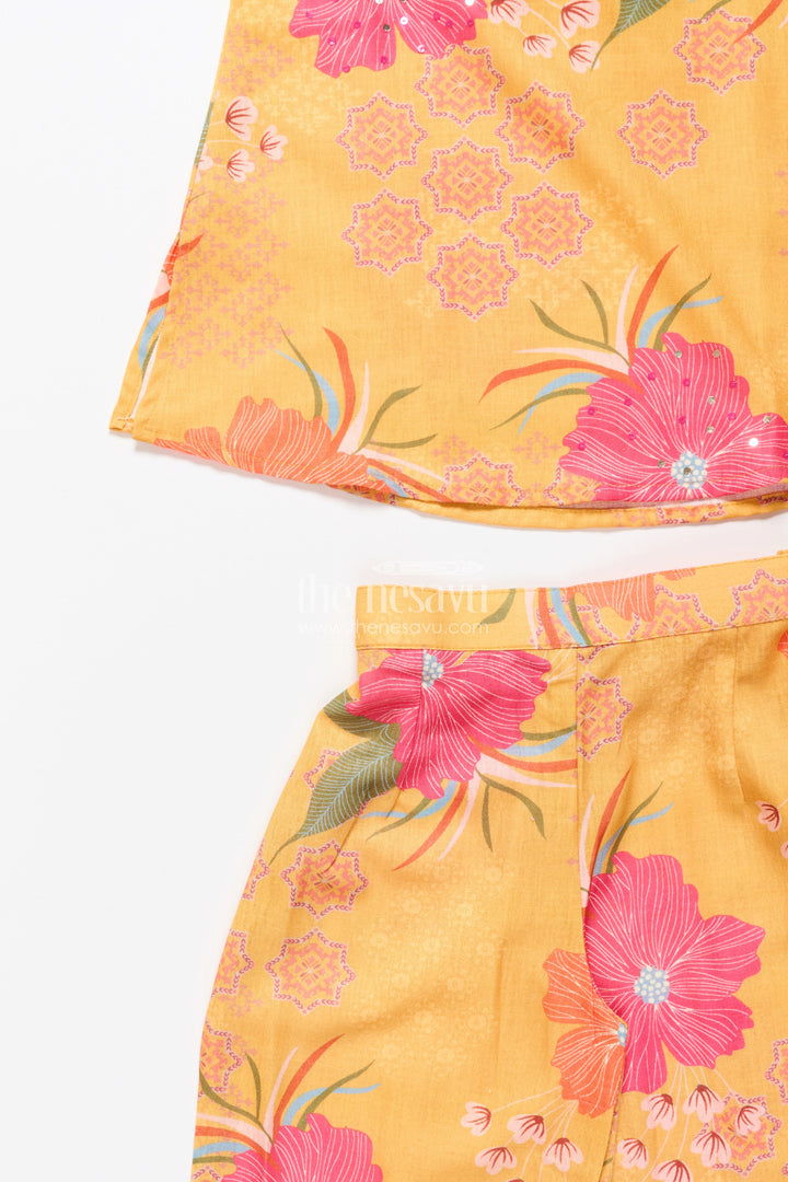 The Nesavu Girls Co-Ord Sets Floral Cotton Sharara Set with Cheerful Digital Print Nesavu Nesavu cotton floral printed sharara set  girls casual ethnic wear