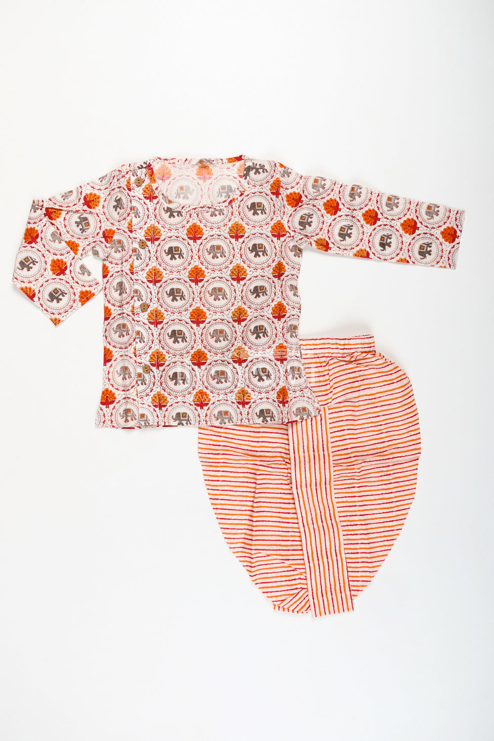 The Nesavu Boys Dothi Set Floral Digital Dhoti Kurta for Boys Cultural Function Wear Nesavu 12 (3M) / Cream BES724B-12 Nesavu Boys Party Wear Black Dhoti Set Cotton Copper Digital Print Formal Traditional Events