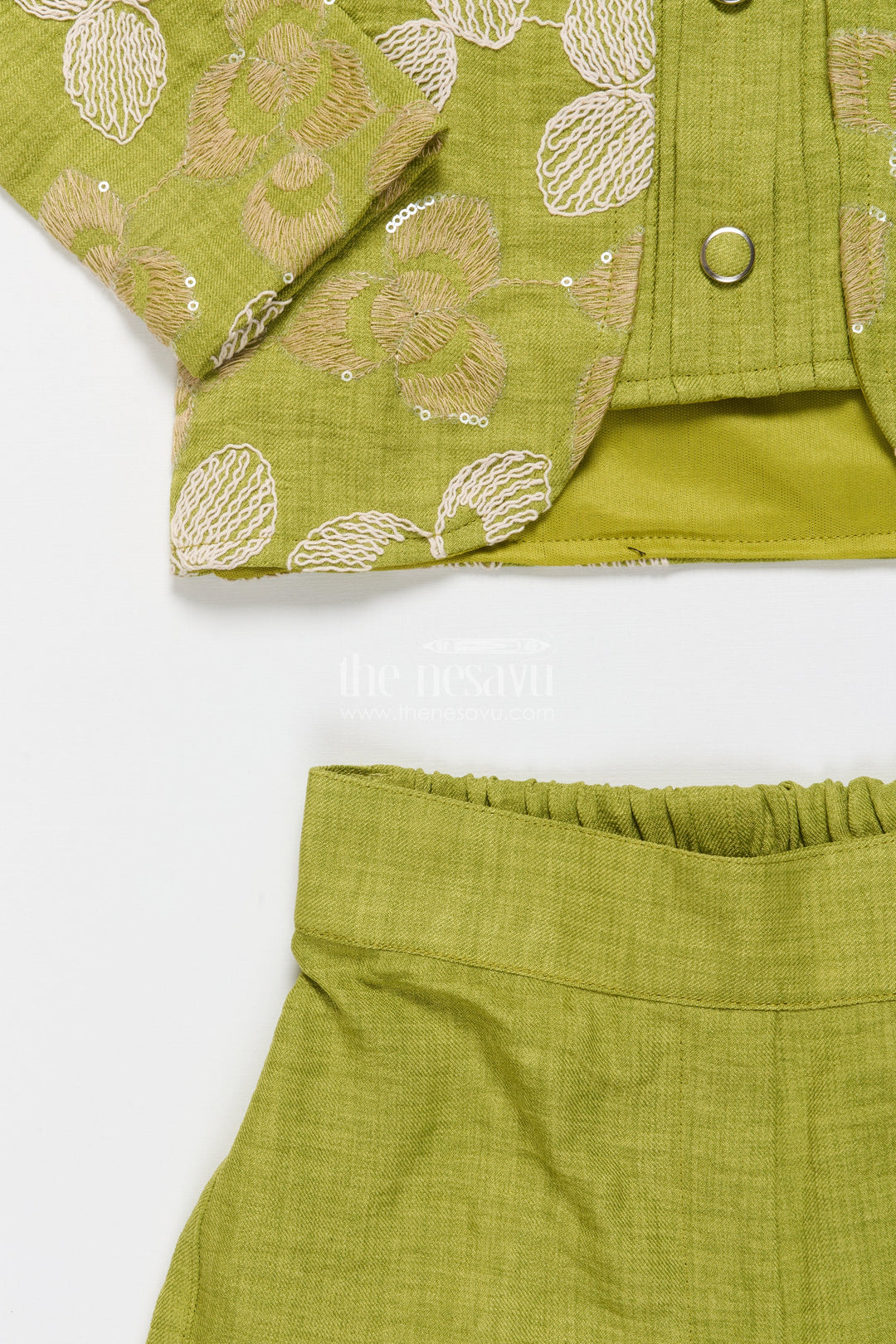 The Nesavu Girls Co-Ord Sets Floral Embroidered Girls Co-Ord Set with Jacket Perfect for Ethnic School Events and Festive Days Nesavu Nesavu girls floral embroidered co-ord set jacket festive school ethnic day ready outfit