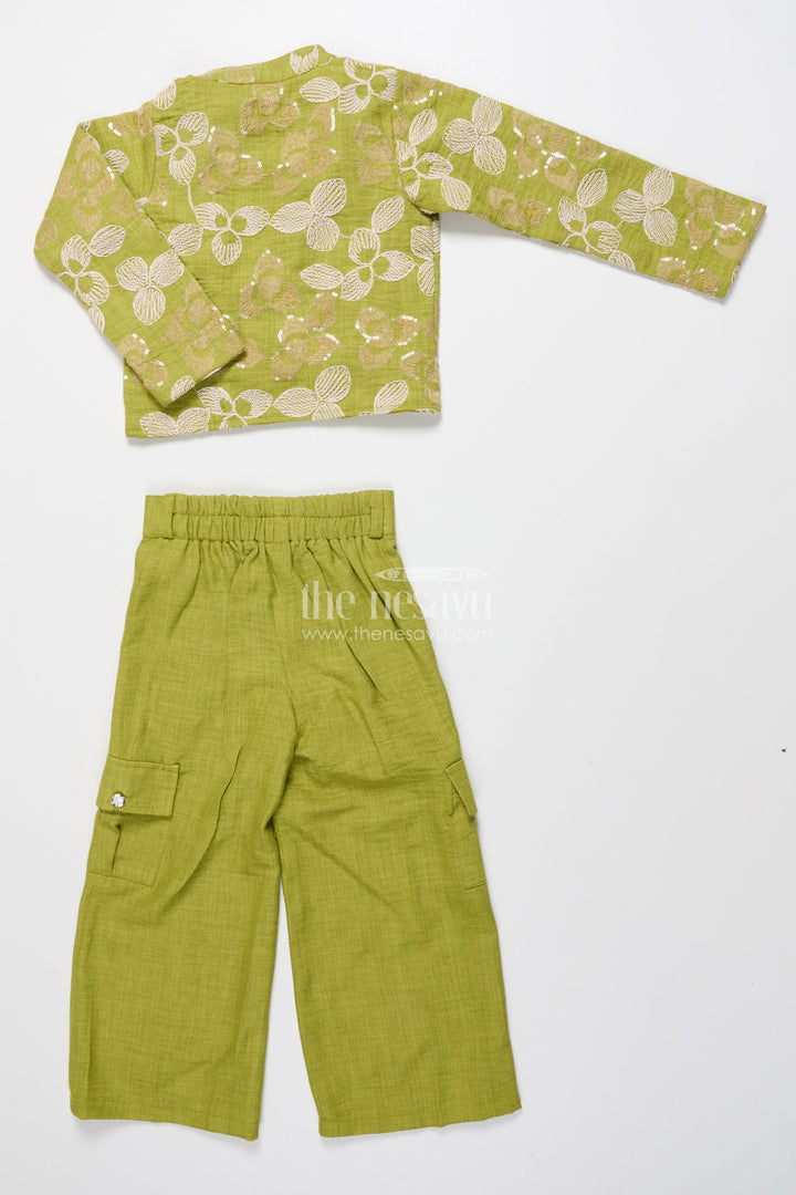 The Nesavu Girls Co-Ord Sets Floral Embroidered Girls Co-Ord Set with Jacket Perfect for Ethnic School Events and Festive Days Nesavu Nesavu girls floral embroidered co-ord set jacket festive school ethnic day ready outfit