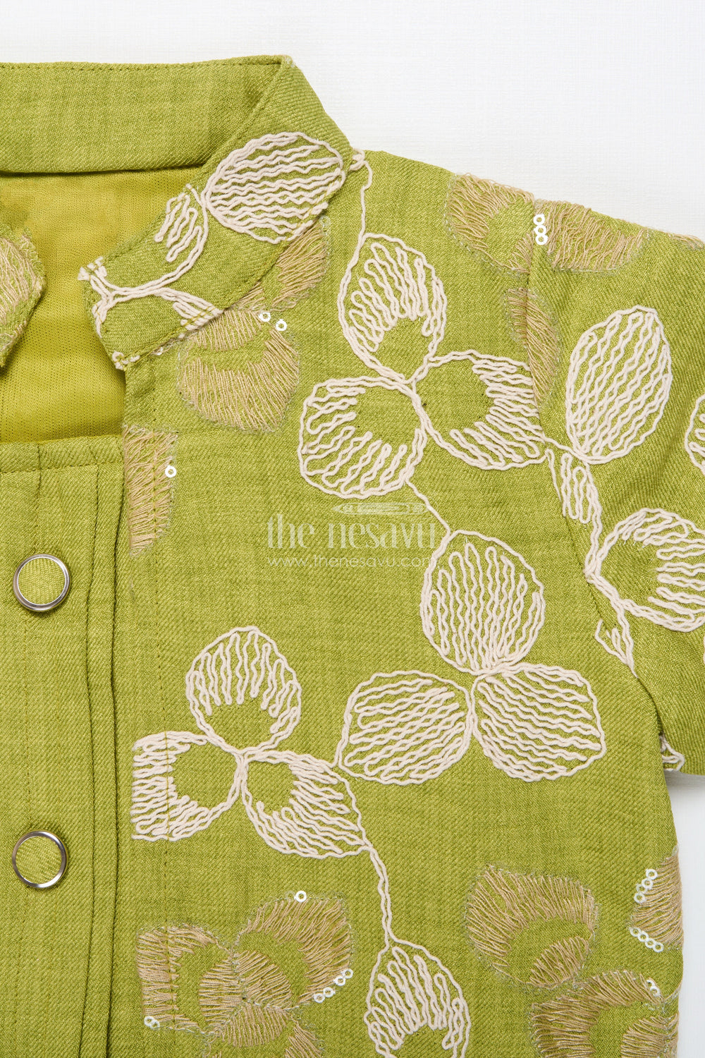 The Nesavu Girls Co-Ord Sets Floral Embroidered Girls Co-Ord Set with Jacket Perfect for Ethnic School Events and Festive Days Nesavu Nesavu girls floral embroidered co-ord set jacket festive school ethnic day ready outfit