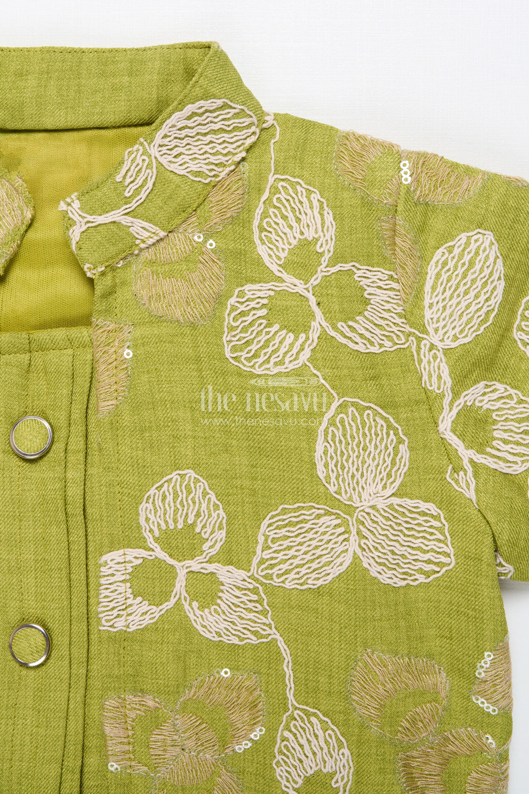 The Nesavu Girls Co-Ord Sets Floral Embroidered Girls Co-Ord Set with Jacket Perfect for Ethnic School Events and Festive Days Nesavu Nesavu girls floral embroidered co-ord set jacket festive school ethnic day ready outfit