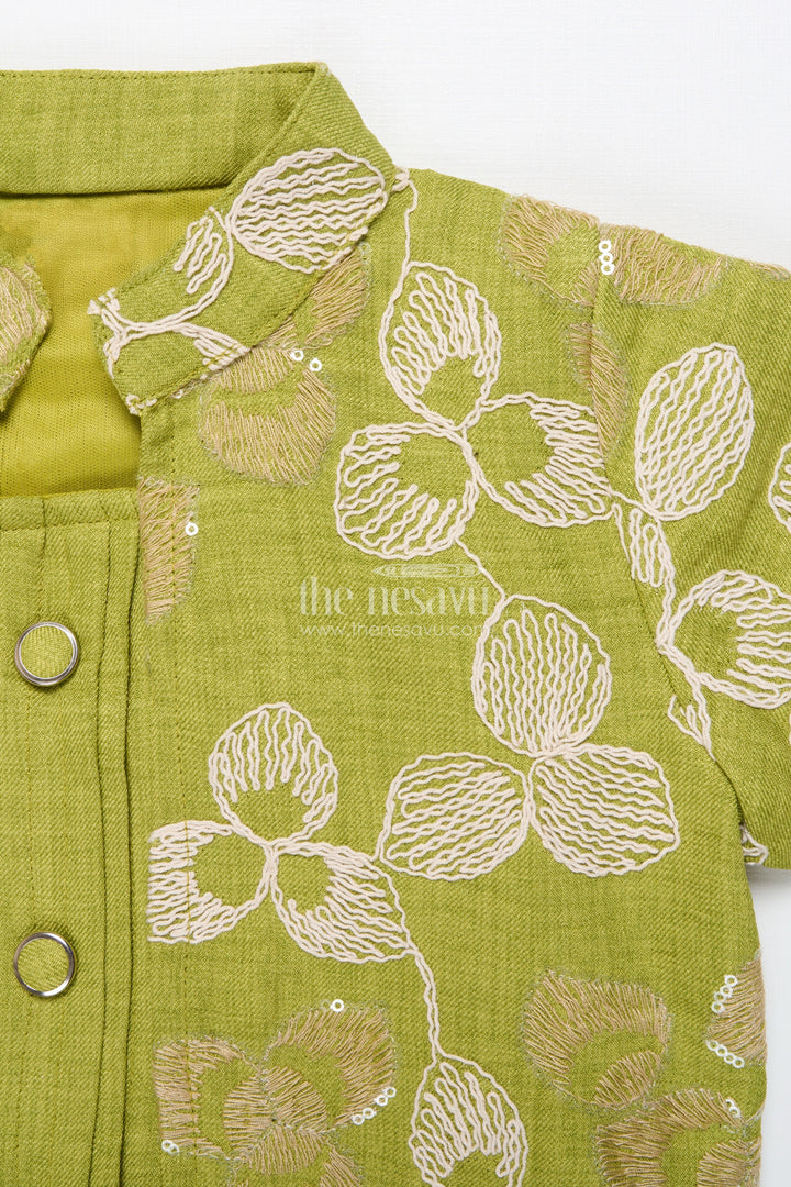 The Nesavu Girls Co-Ord Sets Floral Embroidered Girls Co-Ord Set with Jacket Perfect for Ethnic School Events and Festive Days Nesavu Nesavu girls floral embroidered co-ord set jacket festive school ethnic day ready outfit