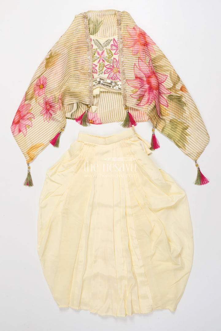 The Nesavu Girls Lehenga Choli Floral Embroidered Lehenga Choli for Girls for Festive Occasions and Family Weddings Nesavu Nesavu floral embroidered lehenga choli girls muslin silk perfect weddings festive occasions