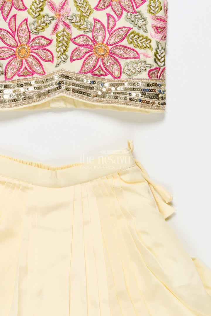 The Nesavu Girls Lehenga Choli Floral Embroidered Lehenga Choli for Girls for Festive Occasions and Family Weddings Nesavu Nesavu floral embroidered lehenga choli girls muslin silk perfect weddings festive occasions