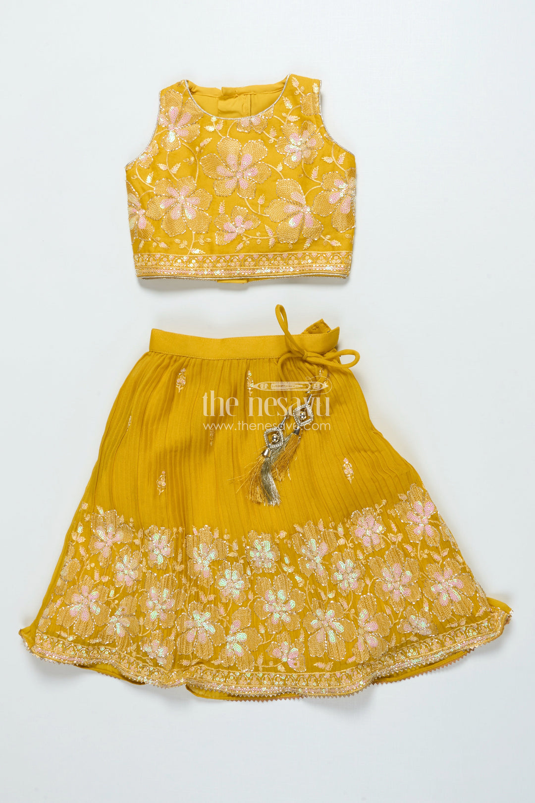 The Nesavu Girls Lehenga Choli Floral Embroidered Lehenga Choli for Girls for Weddings and Festive Events Nesavu 16 (1Y) / Yellow GL765A-16 Nesavu floral embroidered lehenga choli girls georgette perfect weddings festive events