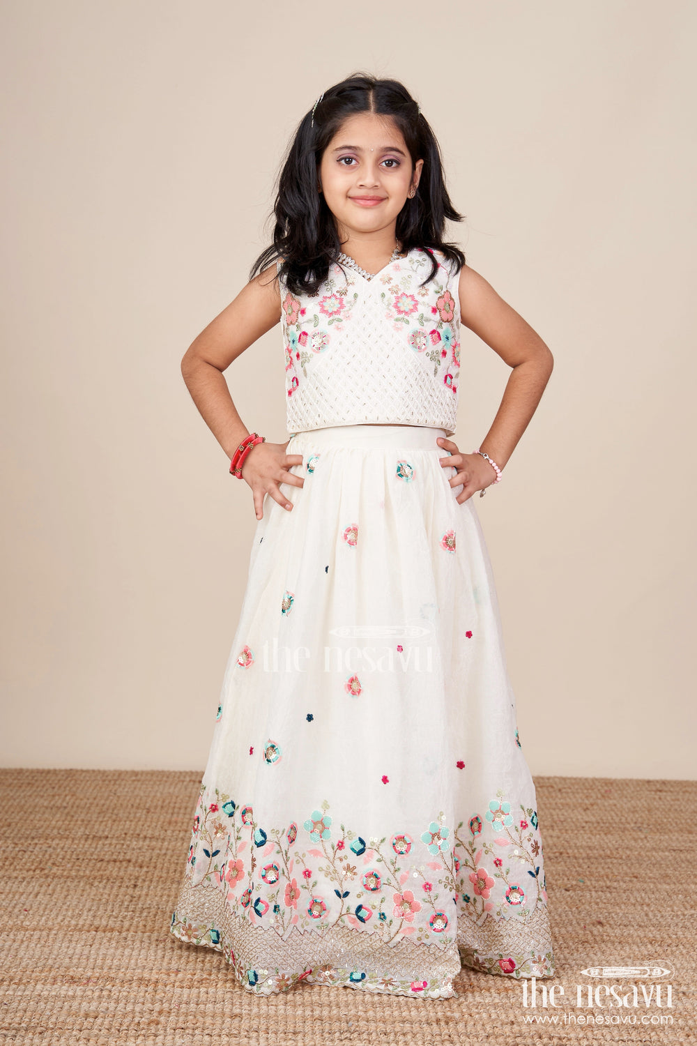 The Nesavu Girls Lehenga Choli Floral Embroidered Lehenga Choli Set for Girls in Designer Georgette Nesavu Nesavu designer lehenga choli set girls floral embroidery  perfect weddings parties