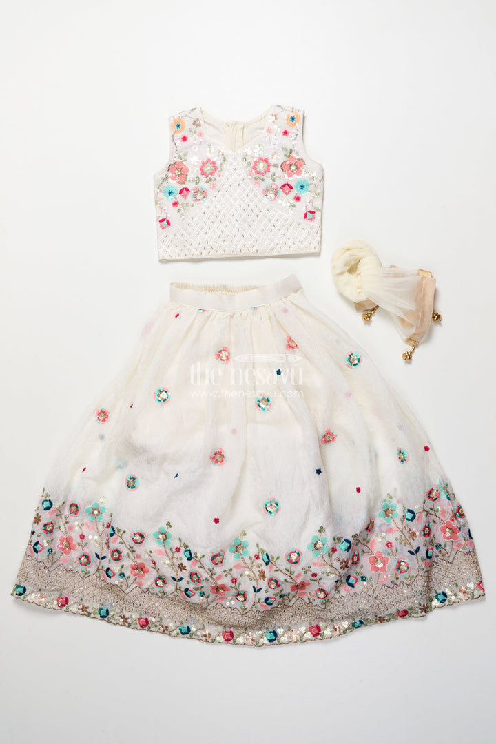 The Nesavu Girls Lehenga Choli Floral Embroidered Lehenga Choli Set for Girls in Designer Georgette Nesavu Nesavu designer lehenga choli set girls floral embroidery  perfect weddings parties