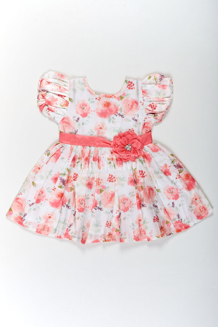 The Nesavu Baby Fancy Frock Floral Frock Dress for Baby Girls in Glaza Satin Organza with Puff Sleeves and Floral Appliqué Nesavu 14 (6M) / Pink BFJ724A-14 Floral Frock Dress Baby Girls Glaza Satin Organza Puff Sleeves Floral Appliqu | The Nesavu