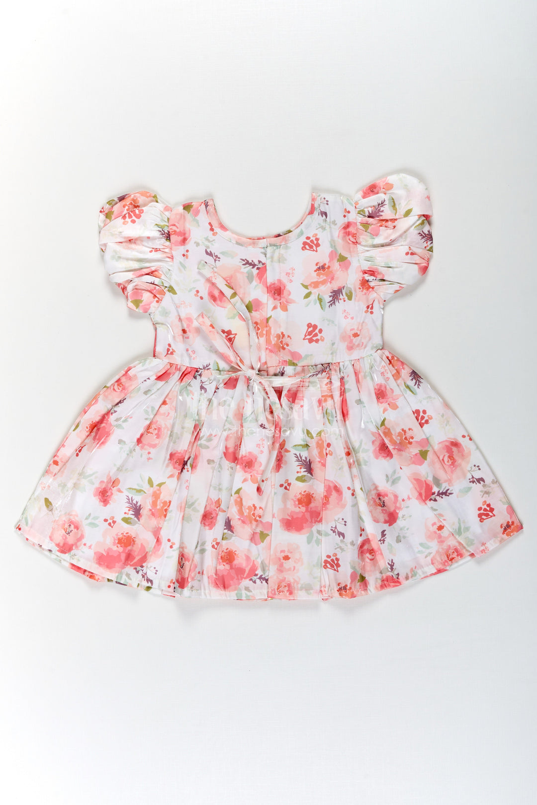 The Nesavu Baby Fancy Frock Floral Frock Dress for Baby Girls in Glaza Satin Organza with Puff Sleeves and Floral Appliqué Nesavu Floral Frock Dress Baby Girls Glaza Satin Organza Puff Sleeves Floral Appliqu | The Nesavu