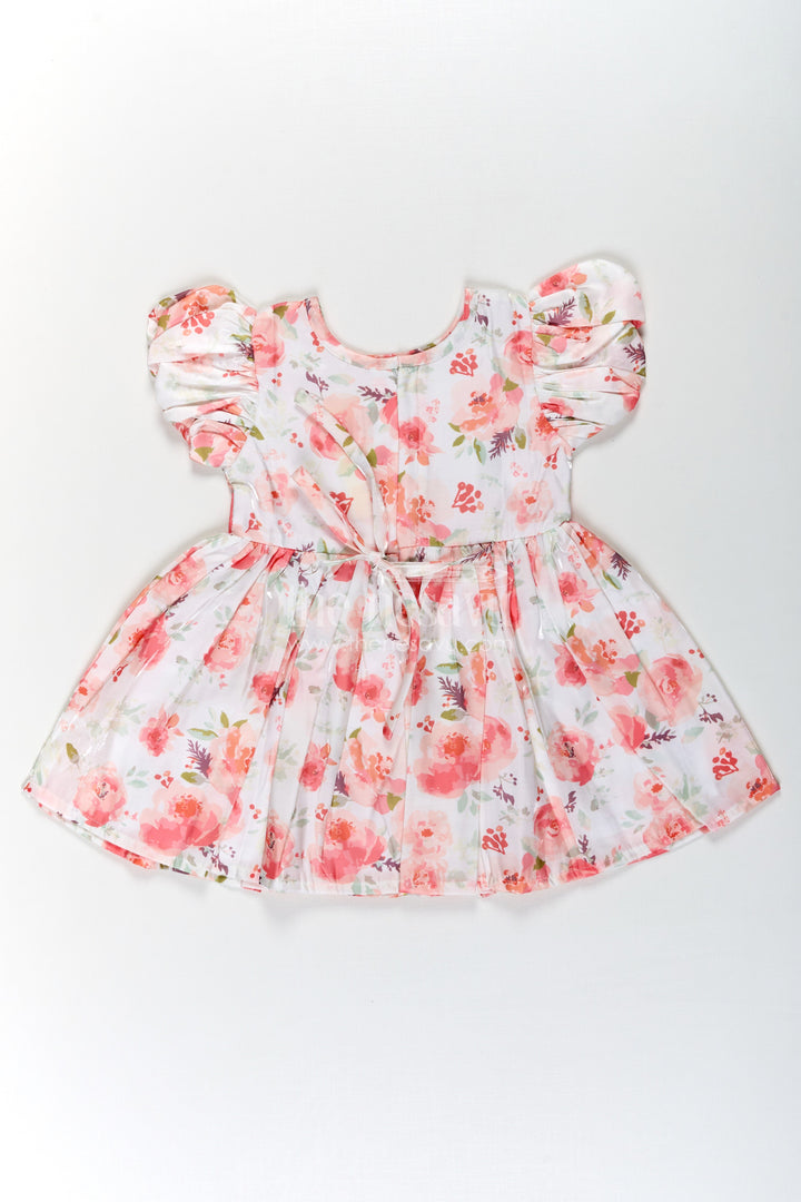 The Nesavu Baby Fancy Frock Floral Frock Dress for Baby Girls in Glaza Satin Organza with Puff Sleeves and Floral Appliqué Nesavu Floral Frock Dress Baby Girls Glaza Satin Organza Puff Sleeves Floral Appliqu | The Nesavu