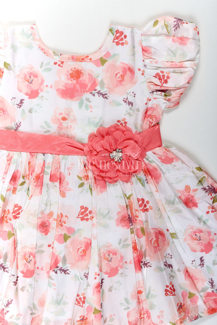 The Nesavu Baby Fancy Frock Floral Frock Dress for Baby Girls in Glaza Satin Organza with Puff Sleeves and Floral Appliqué Nesavu Floral Frock Dress Baby Girls Glaza Satin Organza Puff Sleeves Floral Appliqu | The Nesavu