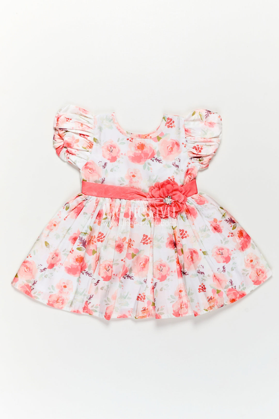 The Nesavu Baby Fancy Frock Floral Frock Online for Baby Girls in Glaza Satin Organza with Puff Sleeves and Elegant Design Nesavu 14 (6M) / Peach BFJ724B-14 Floral Frock Online Baby Girls Glaza Satin Organza Puff Sleeves Elegant Design | The Nesavu