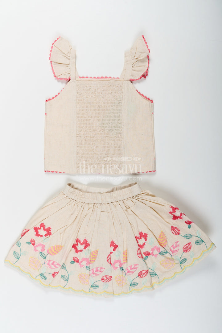 The Nesavu Baby Cotton Frocks Floral Frock Suit for Babies in Soft Cotton with Embroidered Skirt and Cute Ruffle Strap Top Nesavu Baby Girls Floral Frock Suit Cotton Colorful Embroidered Skirt Ruffle Strap Top | The Nesavu