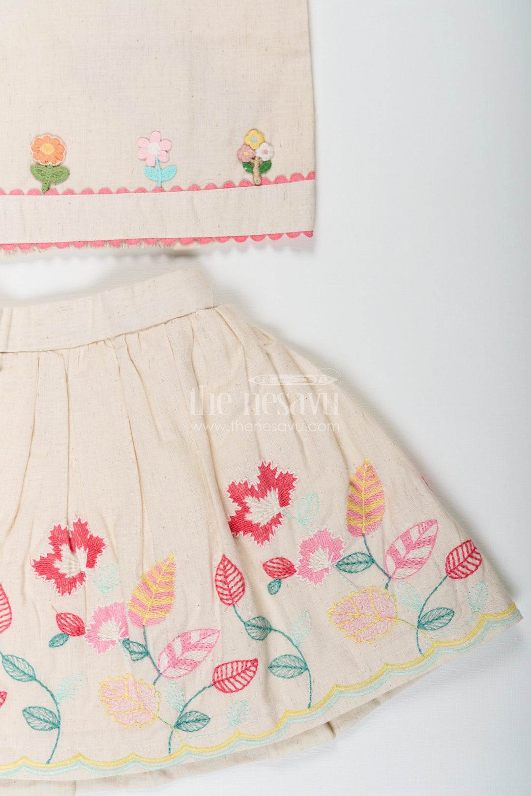 The Nesavu Baby Cotton Frocks Floral Frock Suit for Babies in Soft Cotton with Embroidered Skirt and Cute Ruffle Strap Top Nesavu Baby Girls Floral Frock Suit Cotton Colorful Embroidered Skirt Ruffle Strap Top | The Nesavu