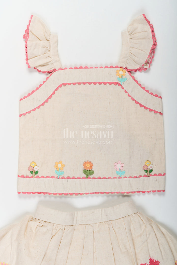 The Nesavu Baby Cotton Frocks Floral Frock Suit for Babies in Soft Cotton with Embroidered Skirt and Cute Ruffle Strap Top Nesavu Baby Girls Floral Frock Suit Cotton Colorful Embroidered Skirt Ruffle Strap Top | The Nesavu