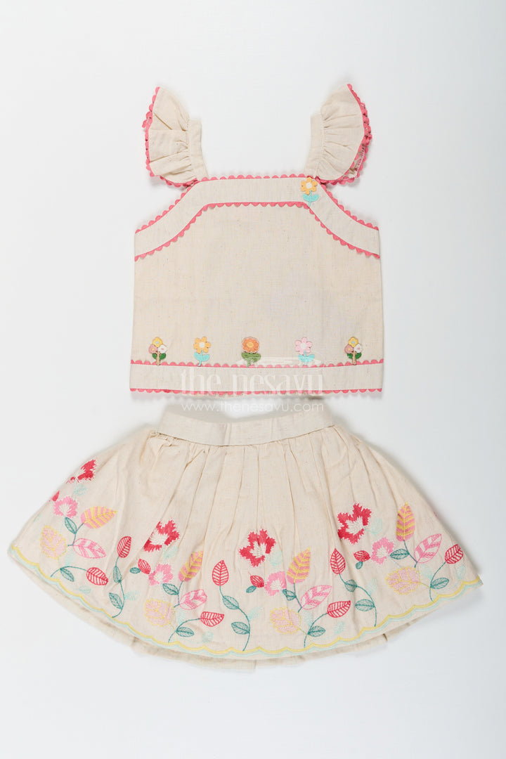 The Nesavu Baby Cotton Frocks Floral Frock Suit for Babies in Soft Cotton with Embroidered Skirt and Cute Ruffle Strap Top Nesavu Baby Girls Floral Frock Suit Cotton Colorful Embroidered Skirt Ruffle Strap Top | The Nesavu