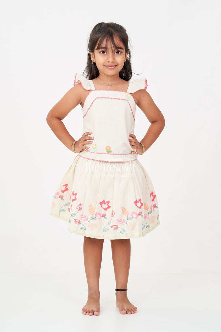 The Nesavu Baby Cotton Frocks Floral Frock Suit for Babies in Soft Cotton with Embroidered Skirt and Cute Ruffle Strap Top Nesavu Baby Girls Floral Frock Suit Cotton Colorful Embroidered Skirt Ruffle Strap Top | The Nesavu